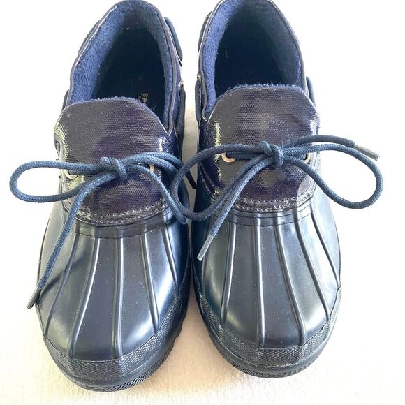 Sperry rubber duck rain boot Womens 8 1/2 navy blue waterproof fleece lined low - Picture 1 of 8